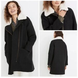 Madewell Black Pea Coat with Cream Collar